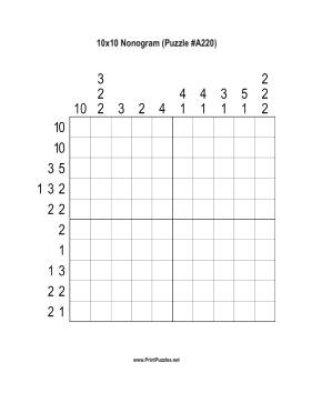 Nonogram - 10x10 - A220 Printable Puzzle