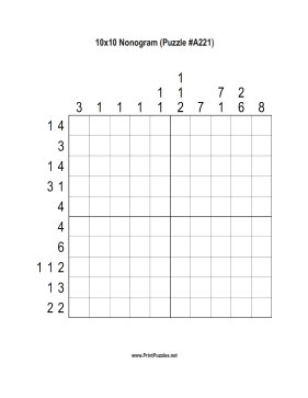 Nonogram - 10x10 - A221 Printable Puzzle