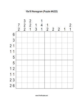 Nonogram - 10x10 - A222 Printable Puzzle