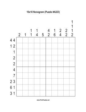 Nonogram - 10x10 - A223 Printable Puzzle