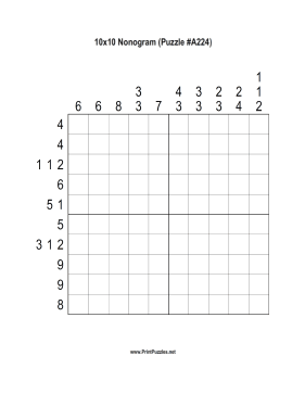 Nonogram - 10x10 - A224 Printable Puzzle