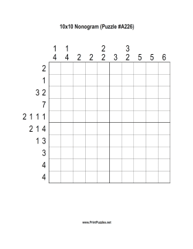 Nonogram - 10x10 - A226 Printable Puzzle