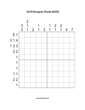 Nonogram - 10x10 - A229 Printable Puzzle