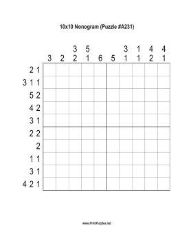 Nonogram - 10x10 - A231 Printable Puzzle