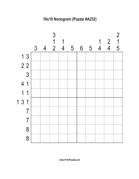 Nonogram - 10x10 - A232 Printable Puzzle