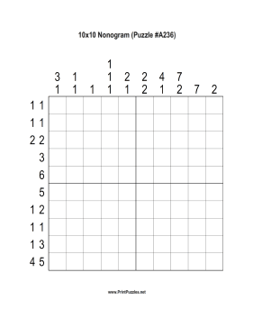 Nonogram - 10x10 - A236 Printable Puzzle