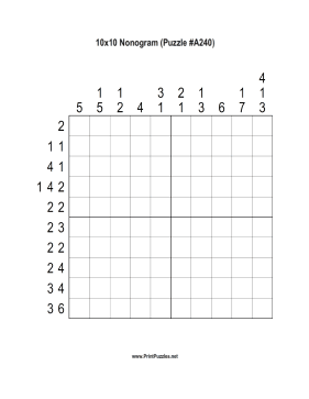 Nonogram - 10x10 - A240 Printable Puzzle