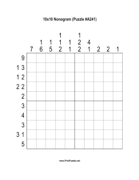 Nonogram - 10x10 - A241 Printable Puzzle