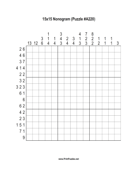 Nonogram - 15x15 - A220 Printable Puzzle