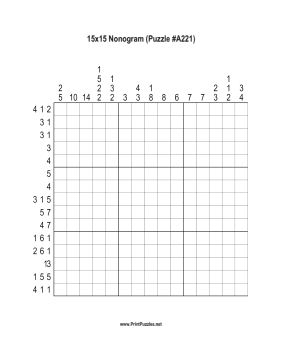 Nonogram - 15x15 - A221 Printable Puzzle