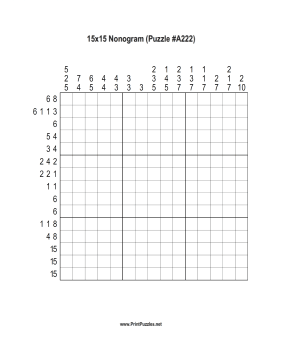 Nonogram - 15x15 - A222 Printable Puzzle