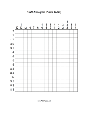 Nonogram - 15x15 - A223 Printable Puzzle