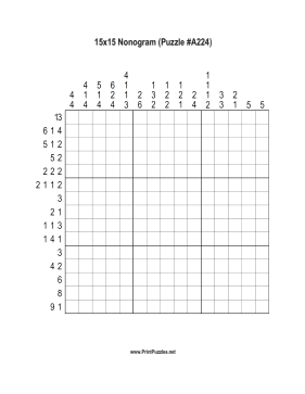 Nonogram - 15x15 - A224 Printable Puzzle