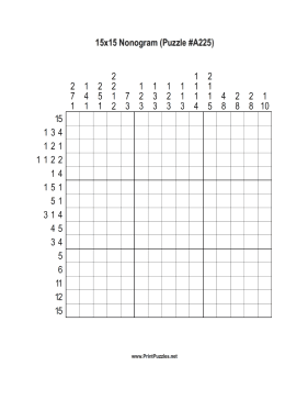 Nonogram - 15x15 - A225 Printable Puzzle