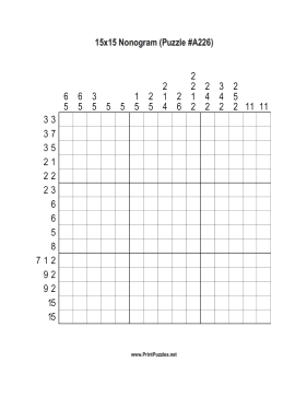 Nonogram - 15x15 - A226 Printable Puzzle