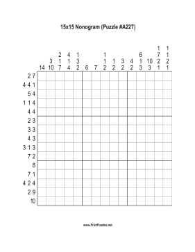 Nonogram - 15x15 - A227 Printable Puzzle