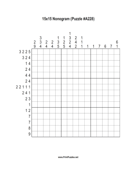 Nonogram - 15x15 - A228 Printable Puzzle