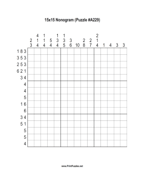 Nonogram - 15x15 - A229 Printable Puzzle