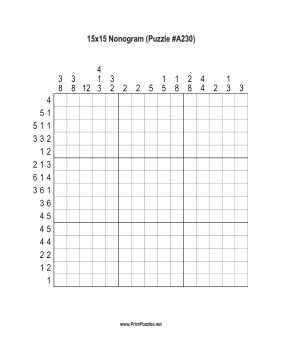 Nonogram - 15x15 - A230 Printable Puzzle