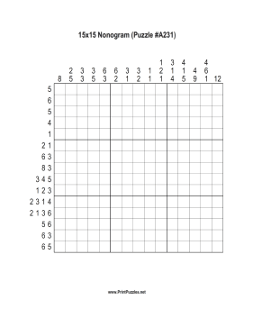 Nonogram - 15x15 - A231 Printable Puzzle