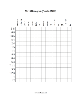 Nonogram - 15x15 - A232 Printable Puzzle