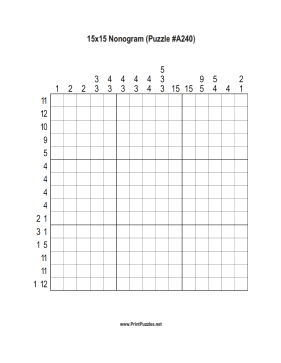 Nonogram - 15x15 - A240 Printable Puzzle