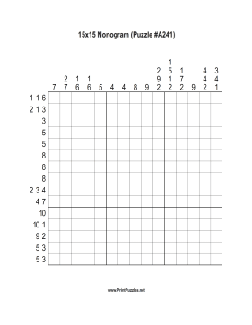 Nonogram - 15x15 - A241 Printable Puzzle