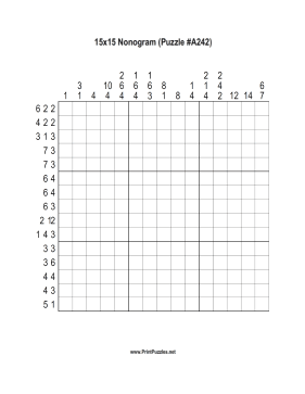 Nonogram - 15x15 - A242 Printable Puzzle