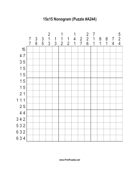 Nonogram - 15x15 - A244 Printable Puzzle