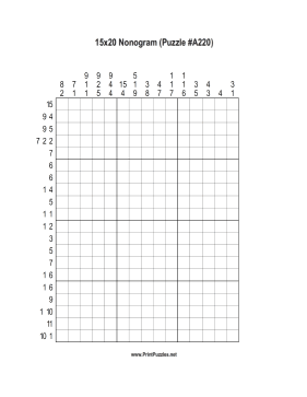 Nonogram - 15x20 - A220 Printable Puzzle