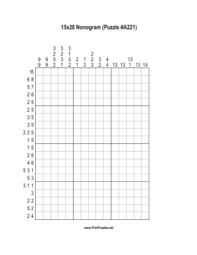 Nonogram - 15x20 - A221 Printable Puzzle