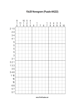 Nonogram - 15x20 - A222 Printable Puzzle