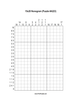 Nonogram - 15x20 - A223 Printable Puzzle