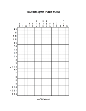 Nonogram - 15x20 - A226 Printable Puzzle