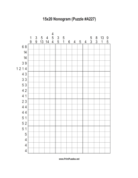 Nonogram - 15x20 - A227 Printable Puzzle