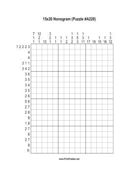 Nonogram - 15x20 - A228 Printable Puzzle