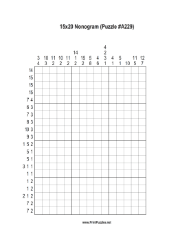 Nonogram - 15x20 - A229 Printable Puzzle