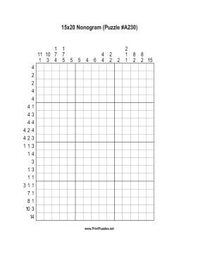 Nonogram - 15x20 - A230 Printable Puzzle