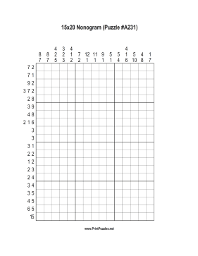 Nonogram - 15x20 - A231 Printable Puzzle