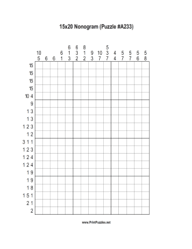 Nonogram - 15x20 - A233 Printable Puzzle