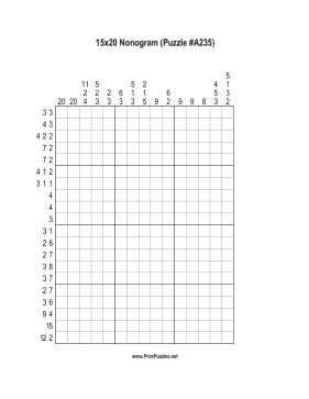 Nonogram - 15x20 - A235 Printable Puzzle