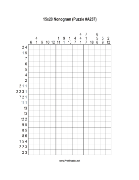 Nonogram - 15x20 - A237 Printable Puzzle