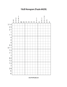 Nonogram - 15x20 - A239 Printable Puzzle