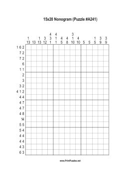 Nonogram - 15x20 - A241 Printable Puzzle