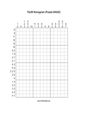 Nonogram - 15x20 - A242 Printable Puzzle