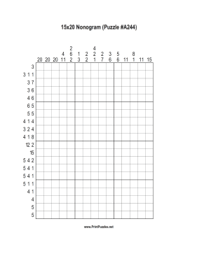 Nonogram - 15x20 - A244 Printable Puzzle