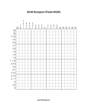 Nonogram - 20x20 - A220 Printable Puzzle