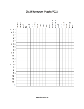 Nonogram - 20x20 - A222 Printable Puzzle