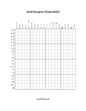 Nonogram - 20x20 - A223 Printable Puzzle