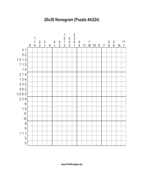 Nonogram - 20x20 - A224 Printable Puzzle